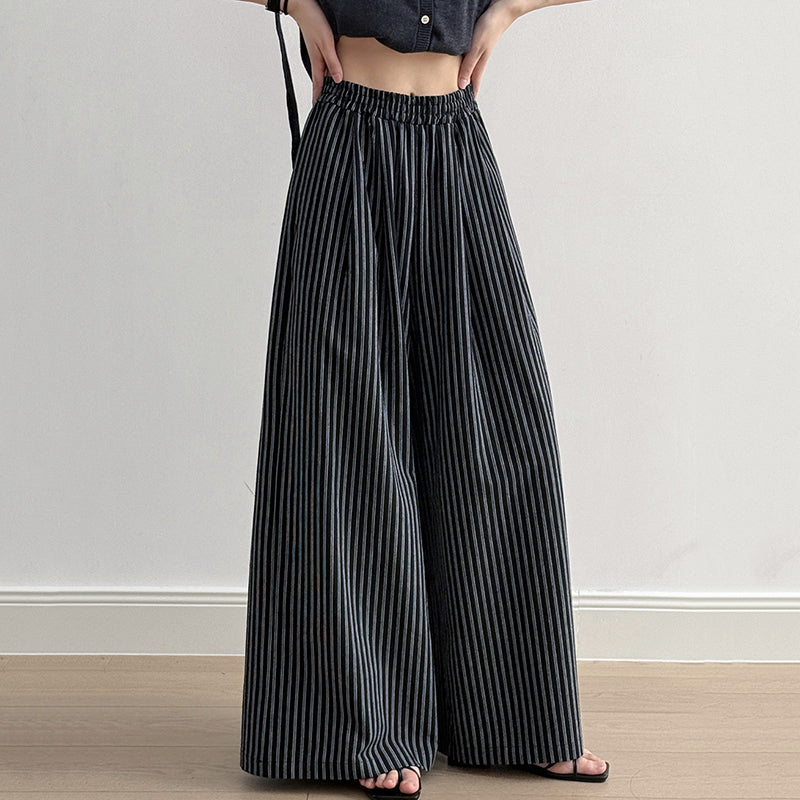 Striped Straight High Waist Loose Wide Leg Pants