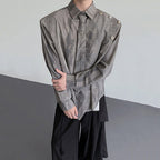 Metal Chain Tie Padded Shoulder Patchwork Shirt