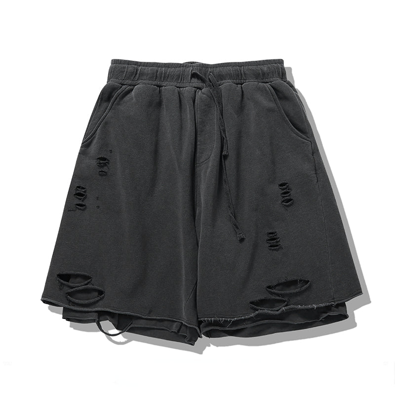 Layered Distressed Track Shorts
