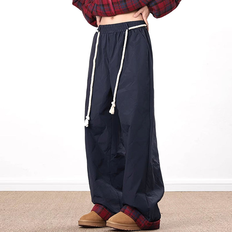 Vintage Plaid Patchwork Cotton Wide-leg Pants