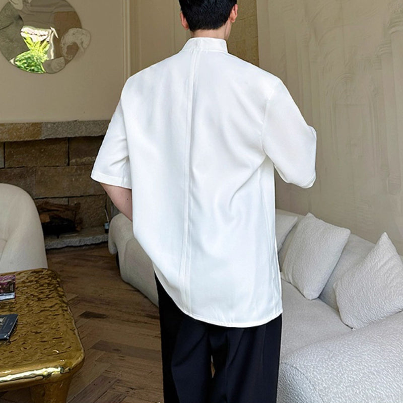 Summer Stacked Collar Shoulder Pad Shirt