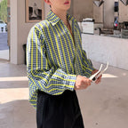 Loose Casual Green Plaid Long-sleeved Shirt
