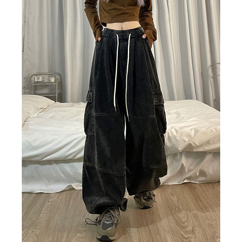 Vintage Corduroy Cargo Wide-leg Pants