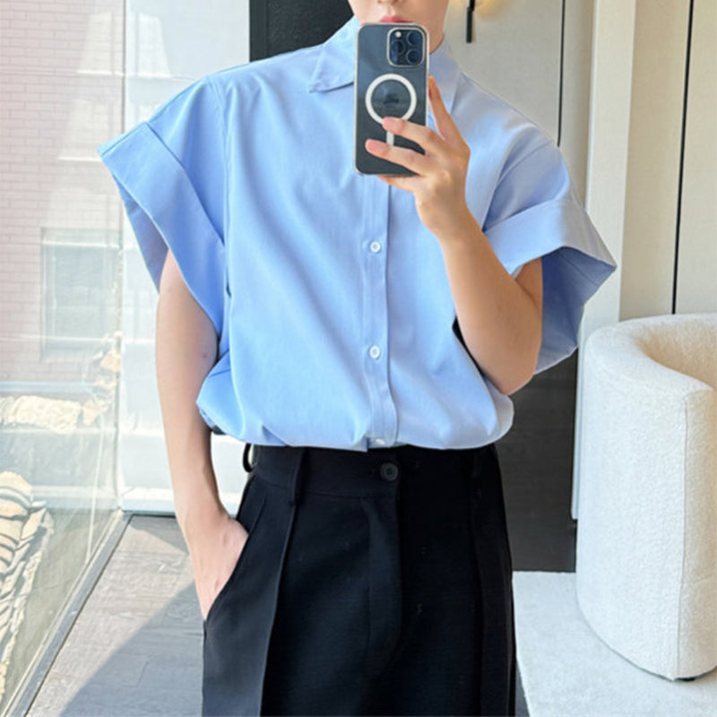 Blue Loose Casual Shirt with Wide Sleeves