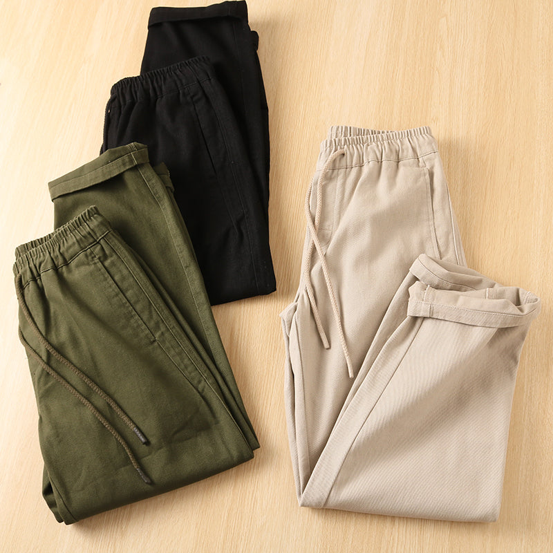 Thick Brushed Cotton Loose Straight Pants