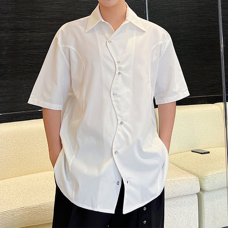 Irregular Placket Panel Short Sleeve Shirt