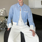Striped Contrast Cropped Casual Shirt