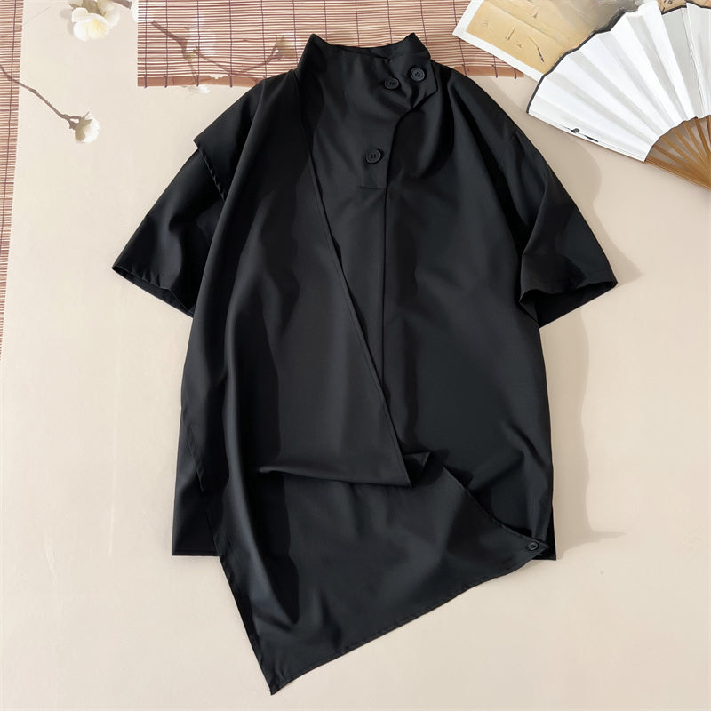 Ice Silk Retro Irregular Loose Short-sleeved Shirt