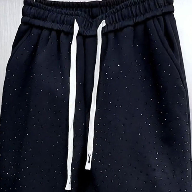 Starry Rhinestone Cuffed Sweatpants