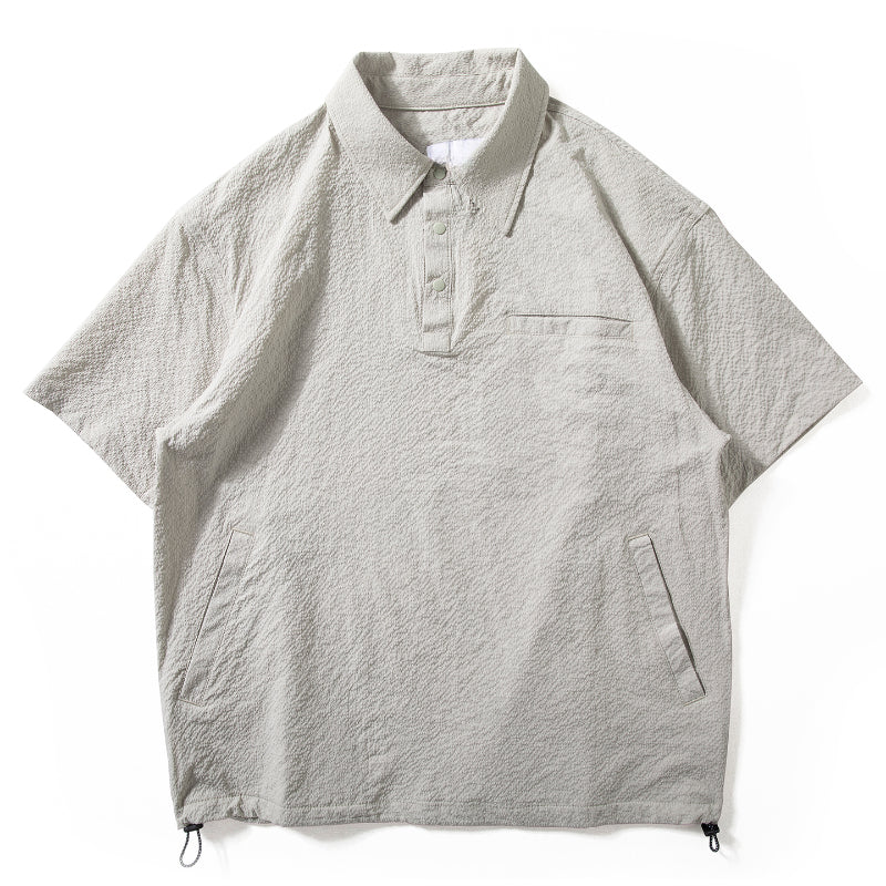 Textured Japanese Style Lapel Polo Shirt