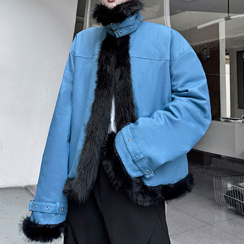 Reversible Deconstructed Leather Paneled Faux Fur Coat