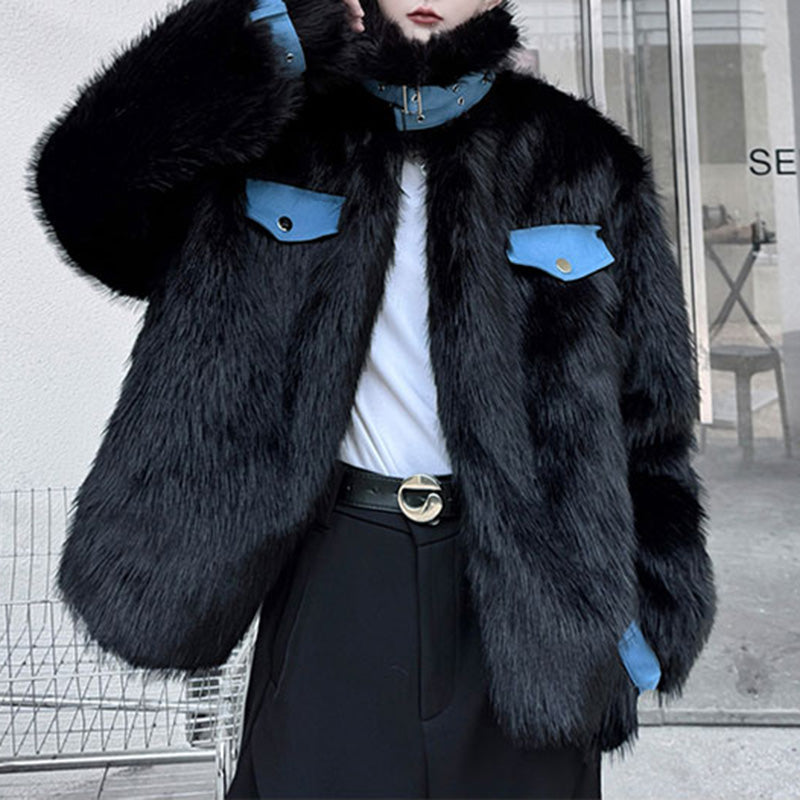Reversible Deconstructed Leather Paneled Faux Fur Coat