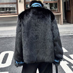 Reversible Deconstructed Leather Paneled Faux Fur Coat