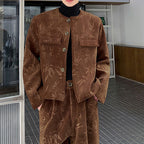 Retro Thickened Woolen Short Jacket and Straight Trousers Two-piece Set