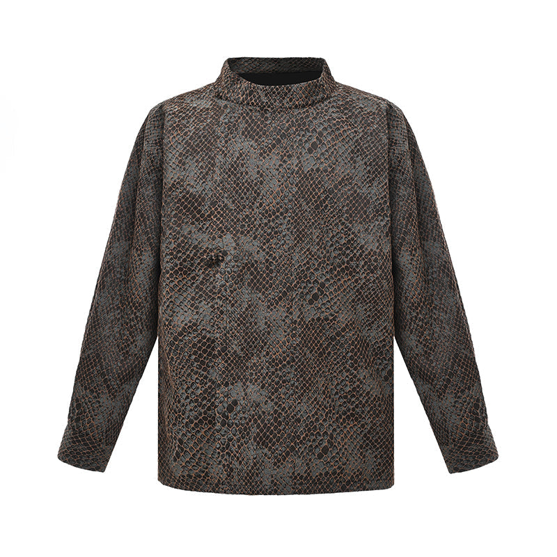 Retro Python Pattern Button-Down Jacquard Zen Shirt