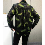 Irregular Cut-out Feather Print Casual Shirt