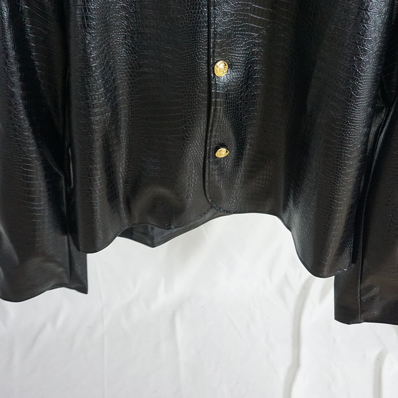 Round Neck PU Leather Cropped Jacket