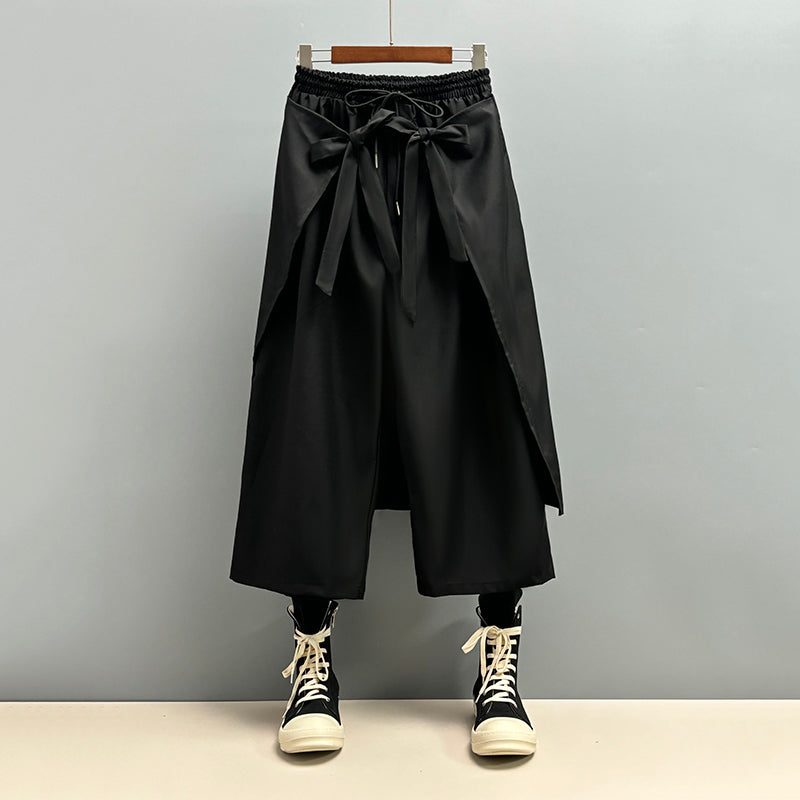 Loose Wide-leg Cropped Strappy Hakama Pants