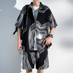 Summer Thin Ice Silk Drape Casual Shirt Loose Shorts Two-piece Set