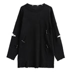 Round Neck Dark Ripped Sweater