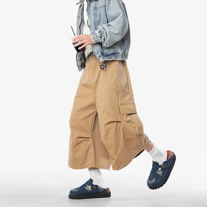 Loose Straight Wide-leg Casual Cropped Trousers