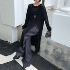 V-neck High Slit Hollow Knit Sweater