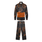 Jacquard Tie-dye Long-sleeved Shirt Wide-leg Trousers Velvet Girdle Three-piece Set