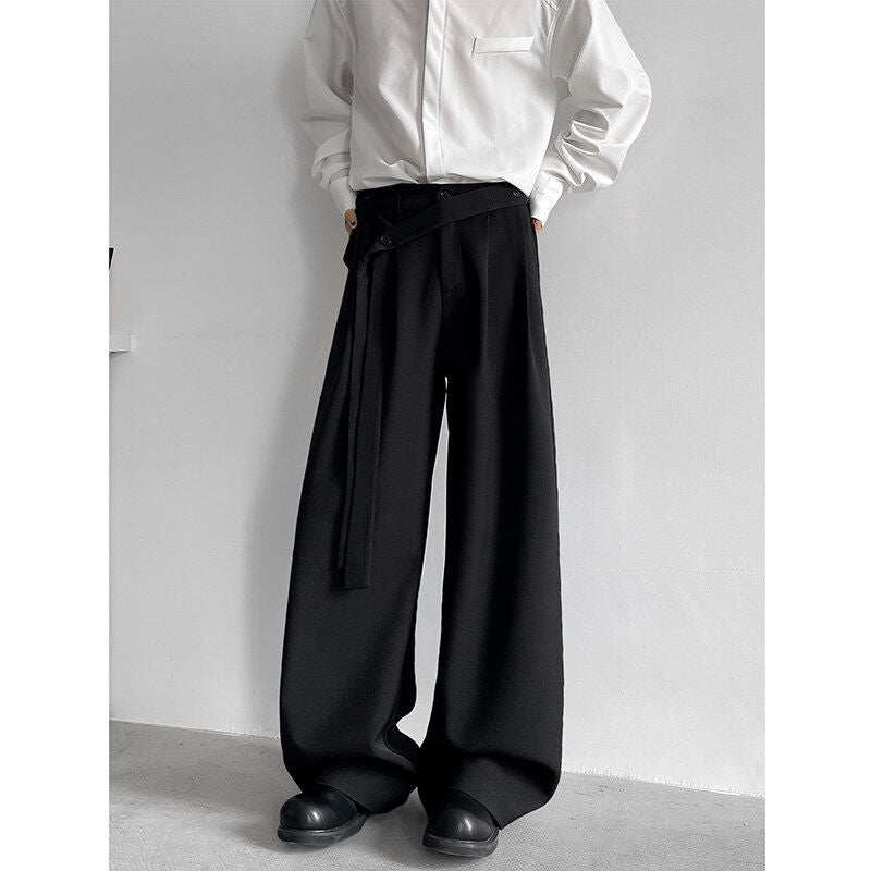 Button Drape Loose Wide Leg Pants