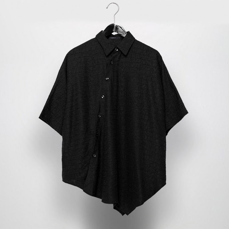 Dark Jacquard Retro Irregular Hem Short-sleeved Shirt
