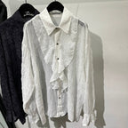 Vintage Pleated Embossed French Loose Hollow Breathable Shirt