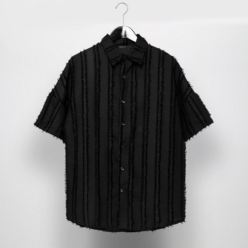 Vertical Striped Vintage Fringe Patchwork Shirt