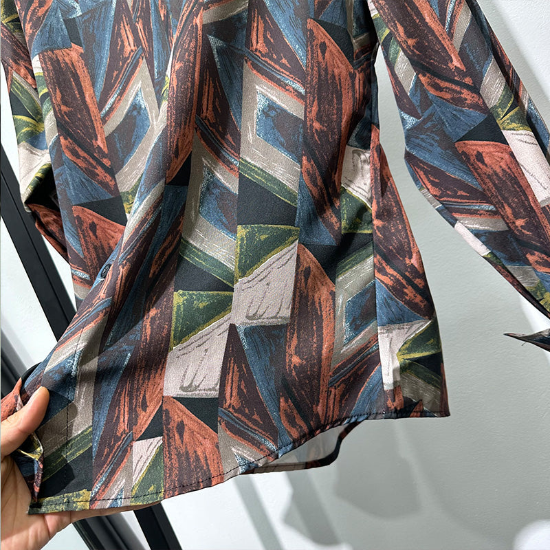 Retro Geometric Print Loose Long-sleeved Shirt