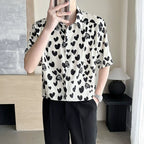 Ice Silk Loose Casual Heart Print Shirt