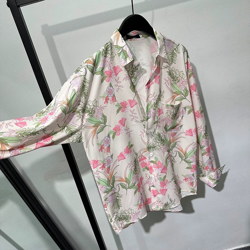 Retro Print Loose Non-iron Drape Shirt