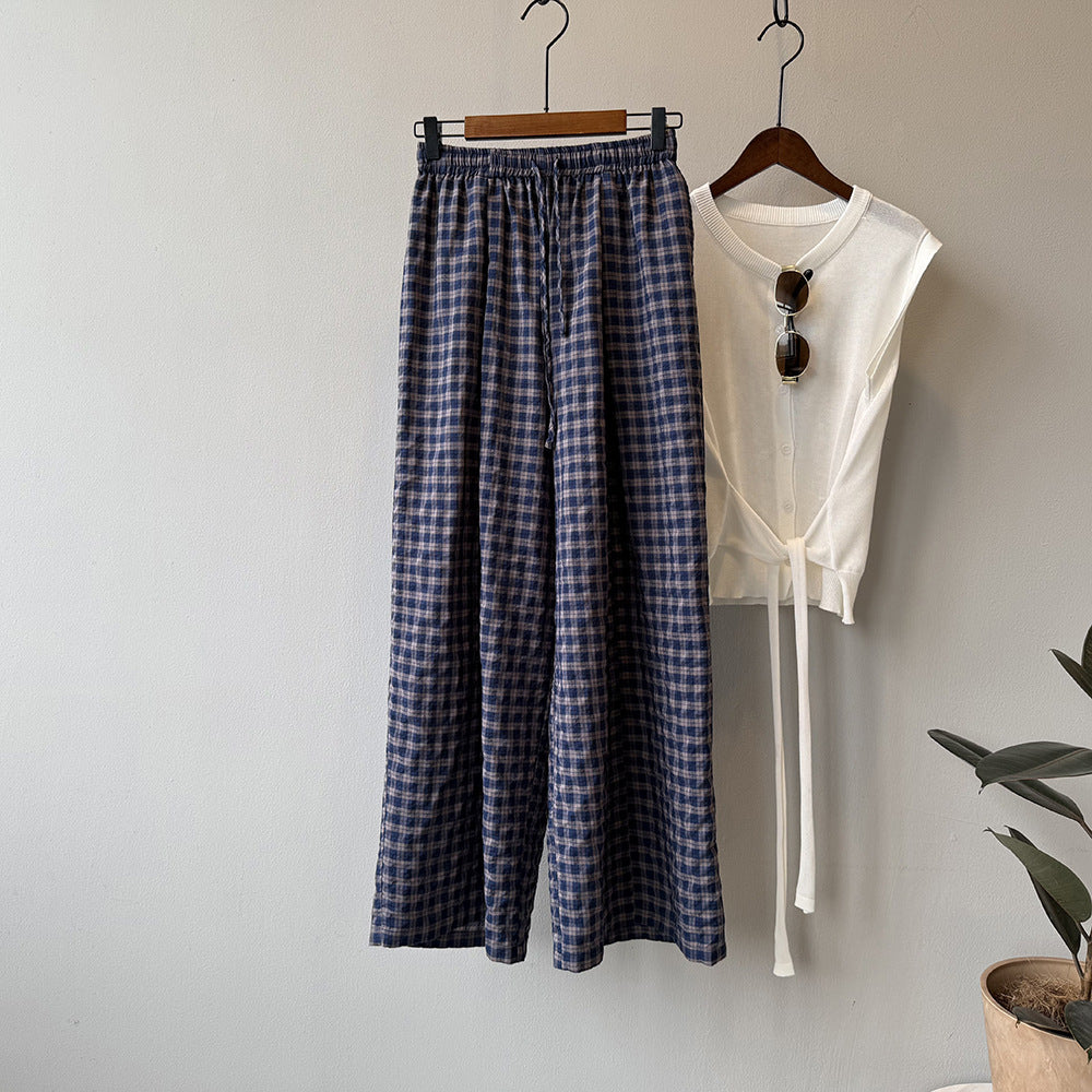 Retro Plaid Loose Casual Straight Wide-leg Pants