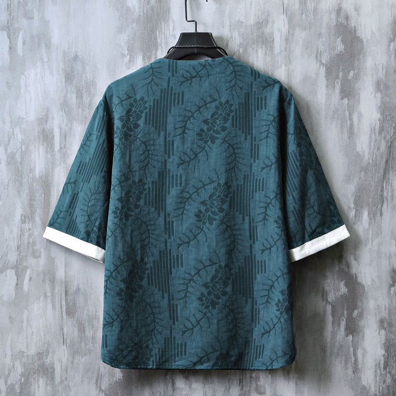 Round Neck Jacquard Short Sleeve Shirt