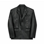 Zippered Single-breasted PU Leather Jacket