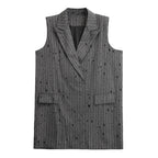 Ripped Loose Striped Suit Collar Vest Dress