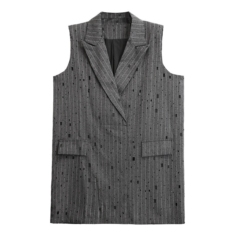 Ripped Loose Striped Suit Collar Vest Dress