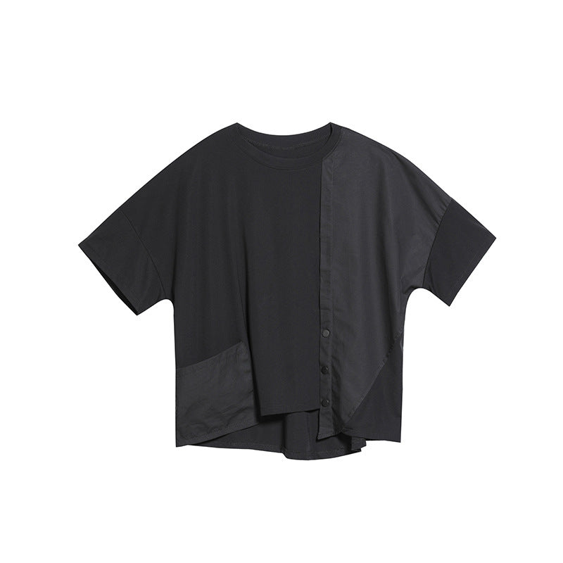Panelled Loose Button T-shirt