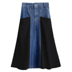 Loose Casual Denim Patchwork A-line Skirt