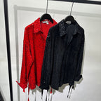 Irregular Design Sequined Lace-up Shirt