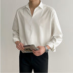 Silky Pullover V-neck Long-sleeved Shirt