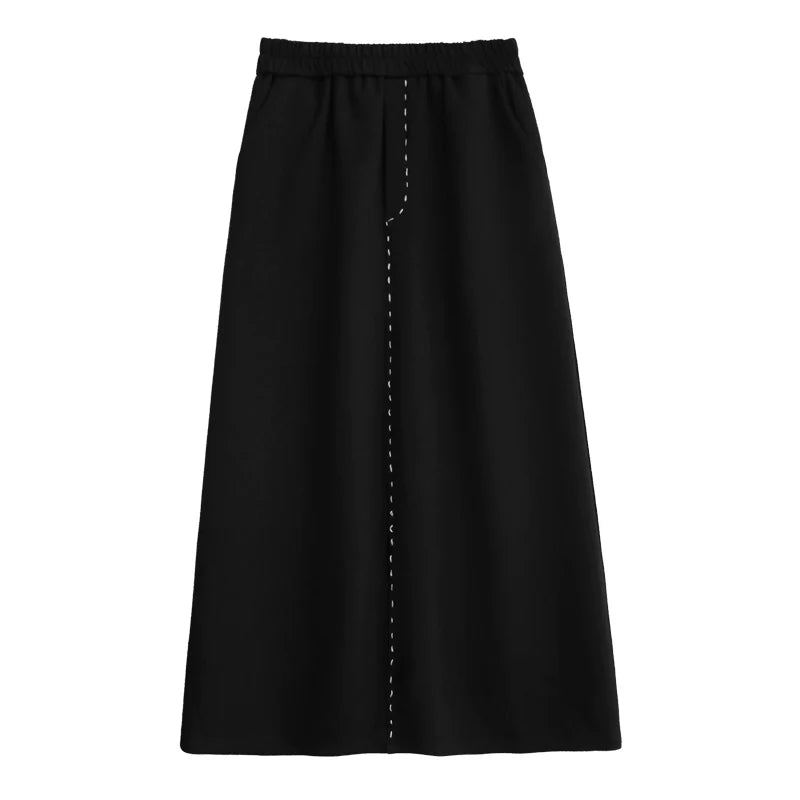 Black Loose Vest Elastic Waist Skirt Suit