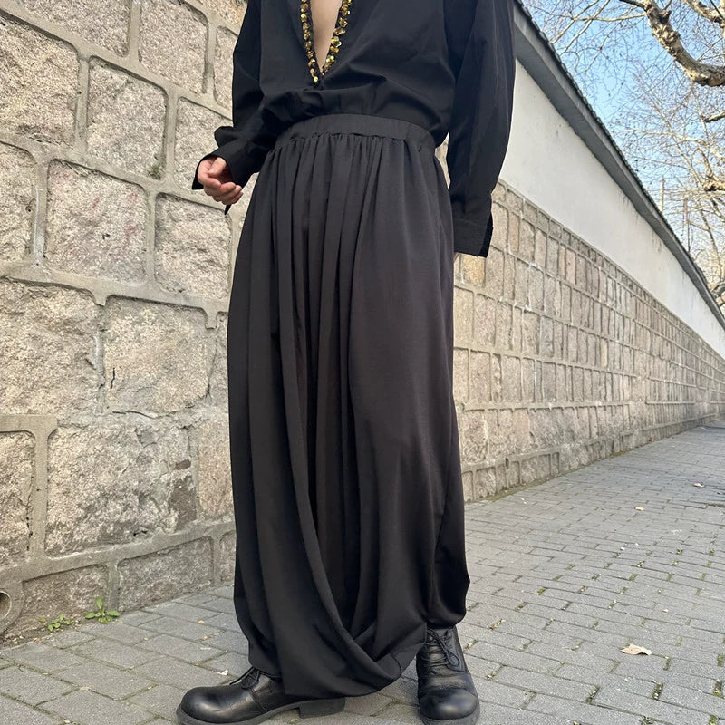 Irregular Wide-leg Multi-layered Pleated Harem Pants