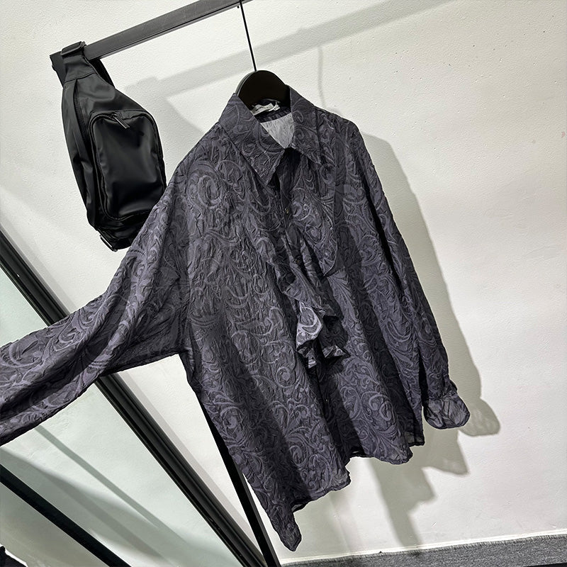 Vintage Pleated Embossed French Loose Hollow Breathable Shirt
