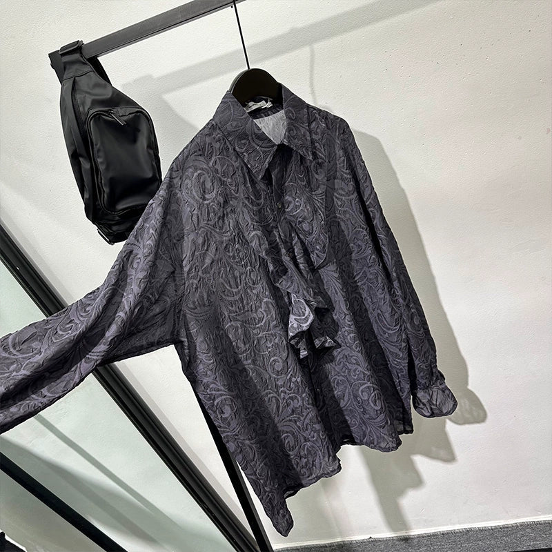 Vintage Pleated Embossed French Loose Hollow Breathable Shirt