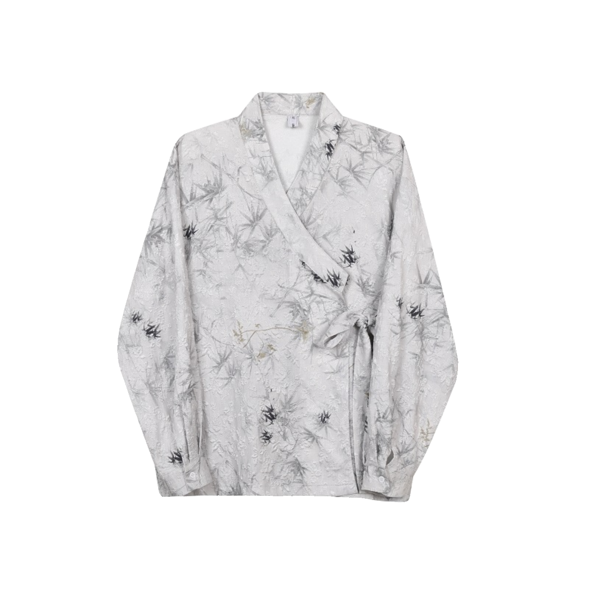 Vintage Collarless Long-sleeved Shirt with Irregular Jacquard Bindings