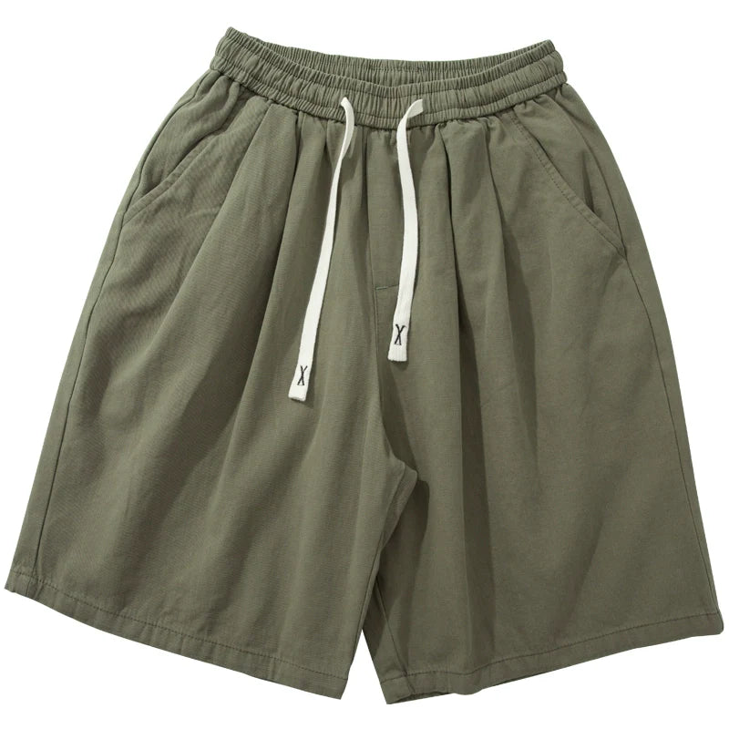 Cotton Elastic Drawstring Straight Loose Casual Shorts