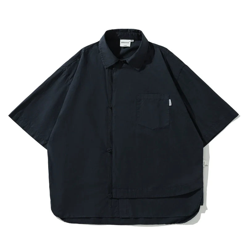 Thin Solid Color Short Sleeve Shirt Men's Loose Shirt